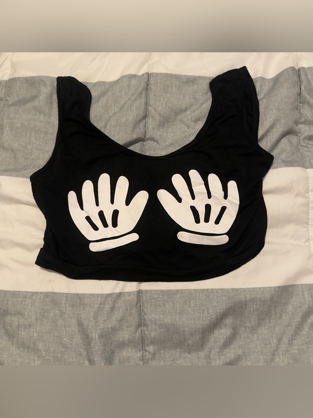 Black Graphic Crop Top with Hand Print